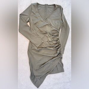 Elegant Olive Green Ruched Dress